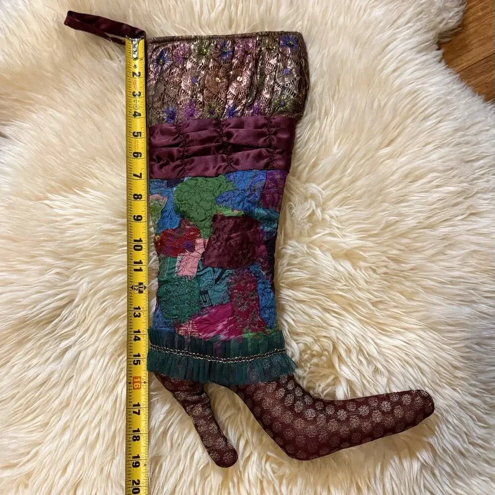 Pier 1 Bohemian Dream Boot Christmas Stocking Mixed Media Holiday Collectible